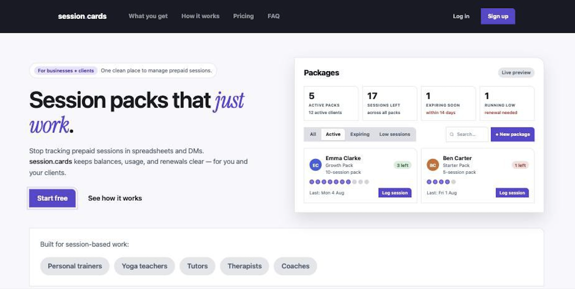session.cards landing page